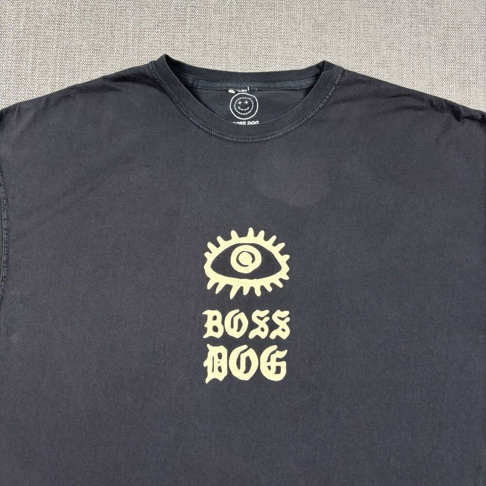 Boss Dog Graphic T-Shirt Fantasy World Black Tee Mens XXL Retro Grunge Skull Y2K - Picture 9 of 9